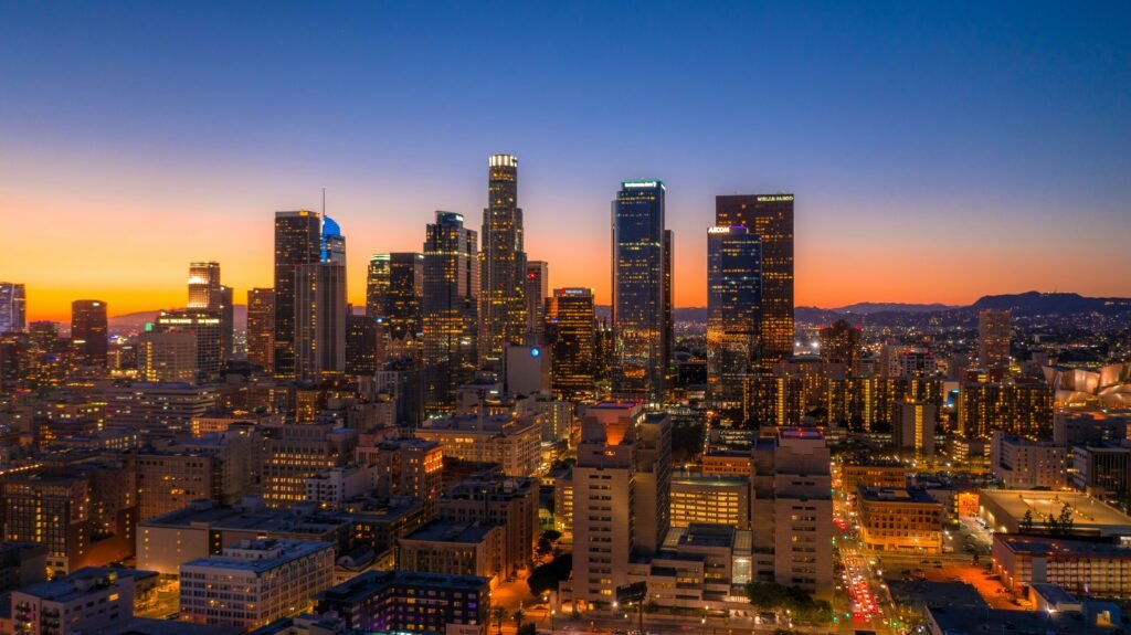 DTLA building at sunset