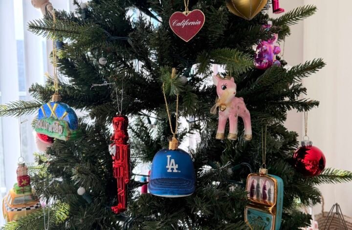 Christmas tree with whimsical fun ornamenst